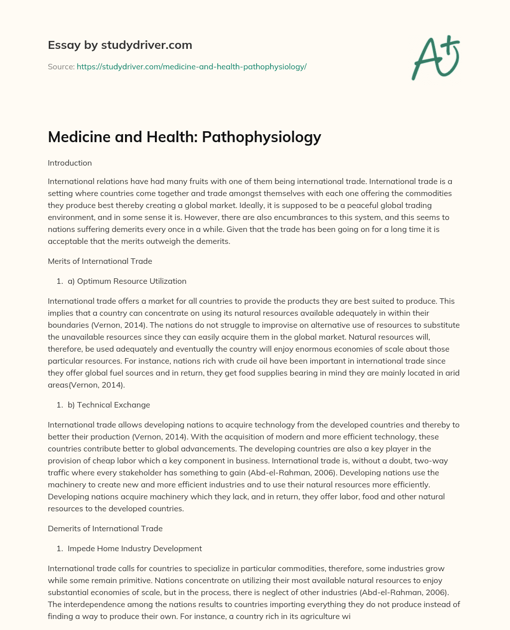 Medicine and Health: Pathophysiology essay