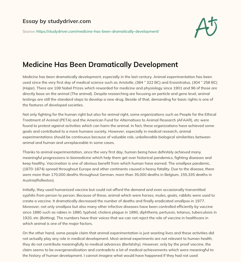Medicine has been Dramatically Development essay