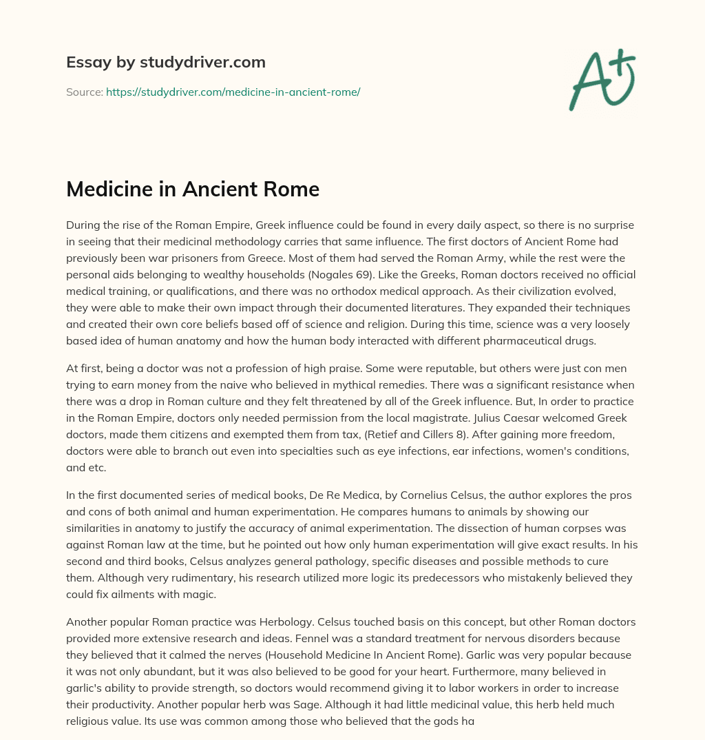 Medicine in Ancient Rome essay
