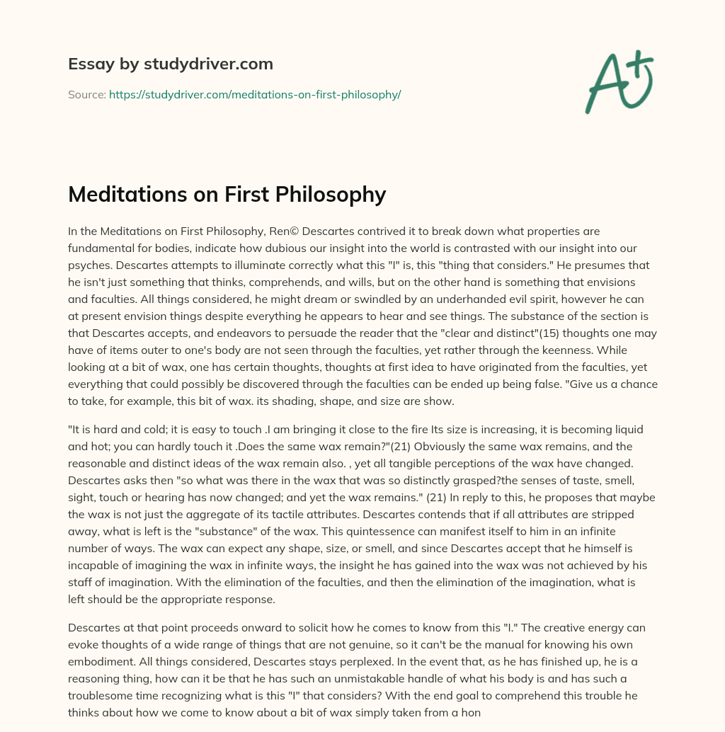 Meditations on First Philosophy essay