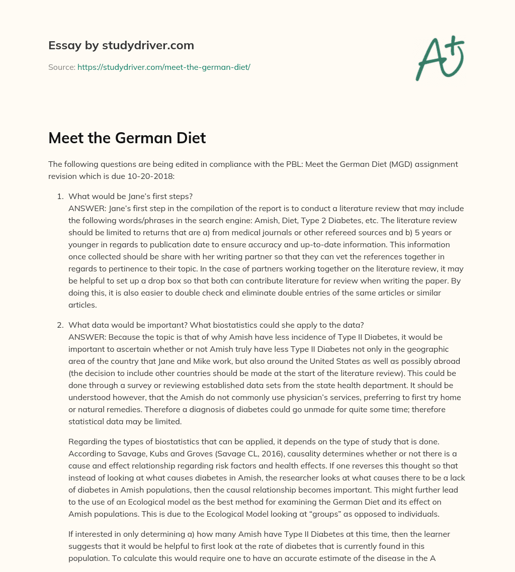 Meet the German Diet essay