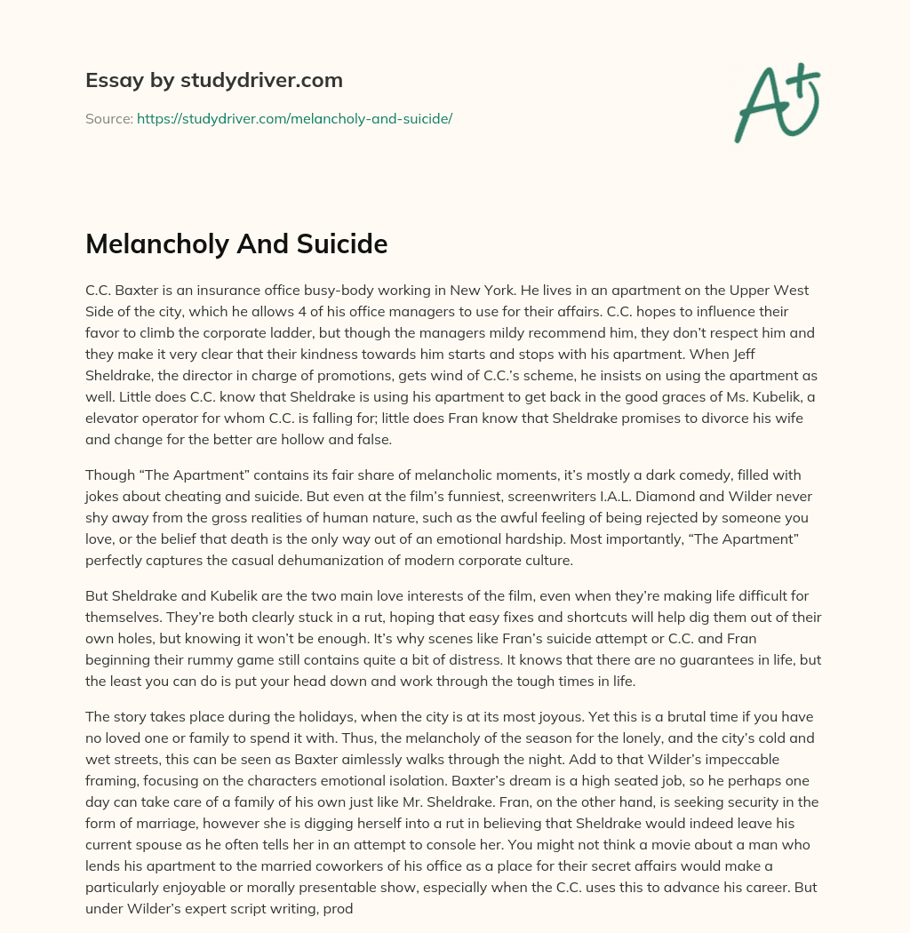 Melancholy and Suicide essay