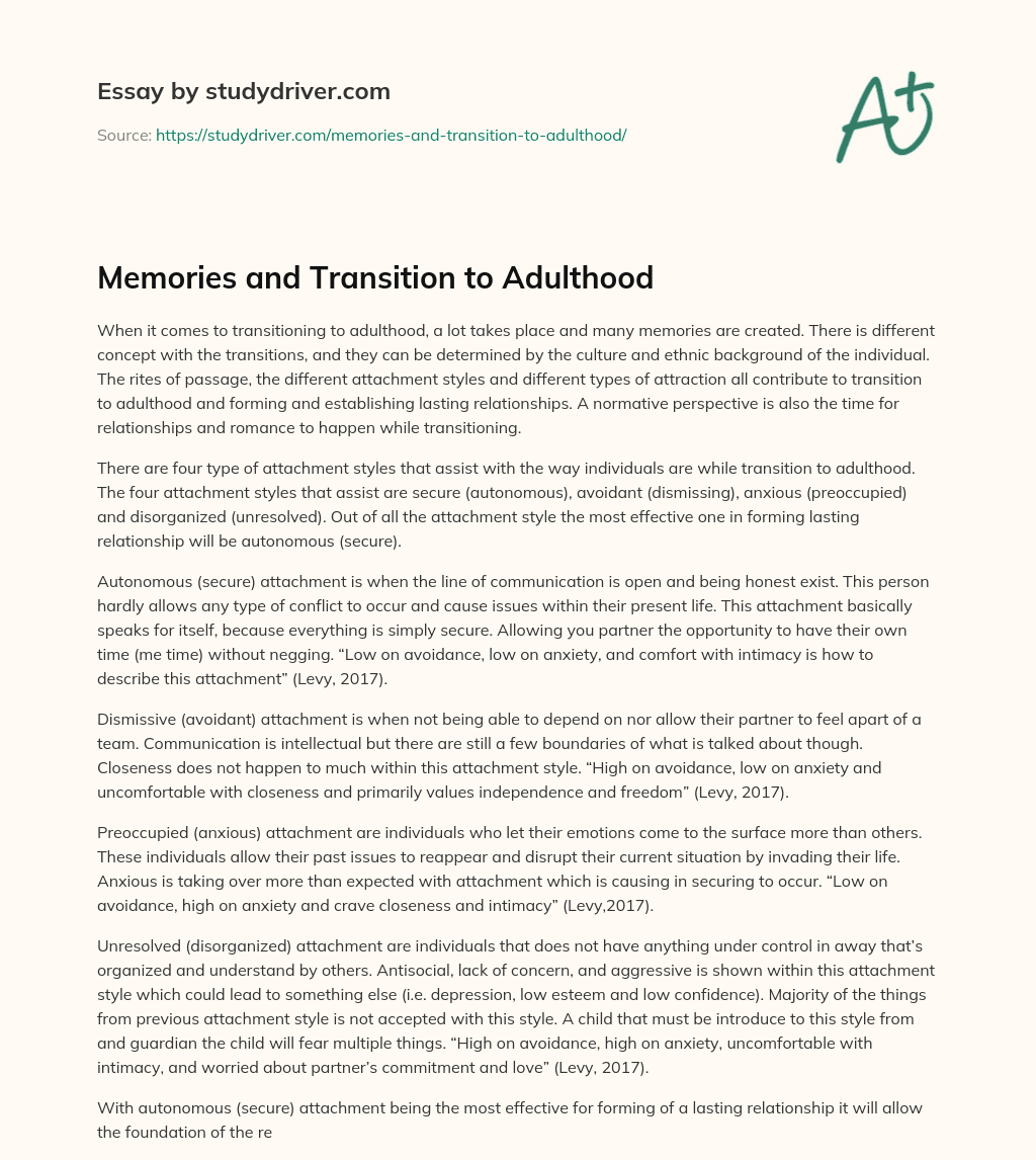 Memories and Transition to Adulthood essay