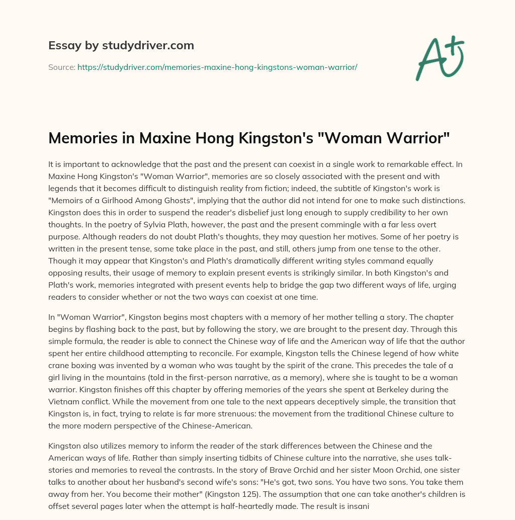 Memories in Maxine Hong Kingston’s “Woman Warrior” essay