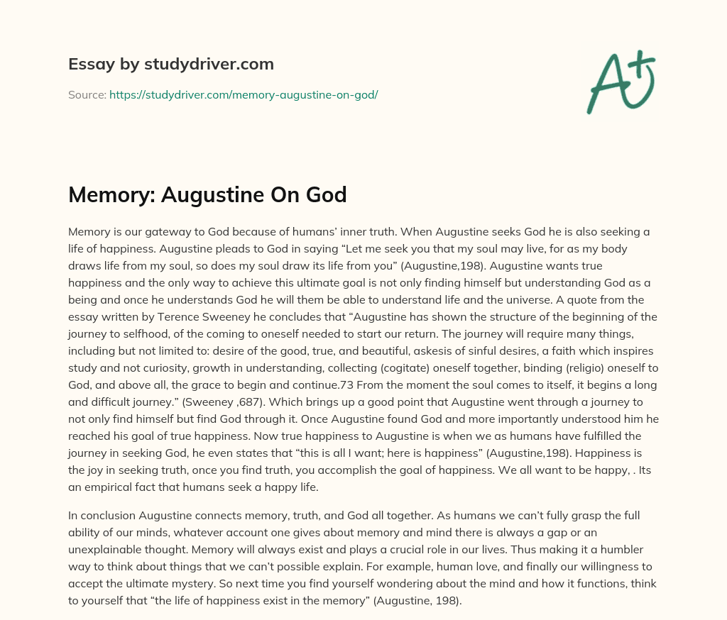 Memory: Augustine on God essay