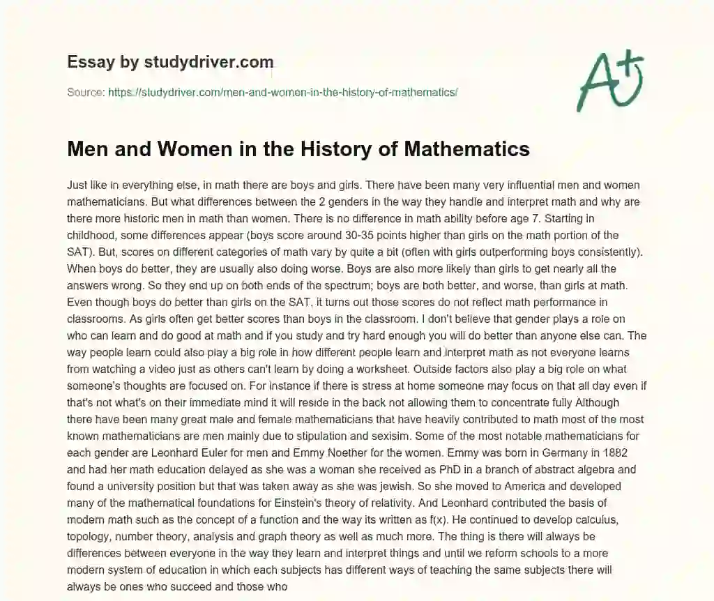 Men and Women in the History of Mathematics essay