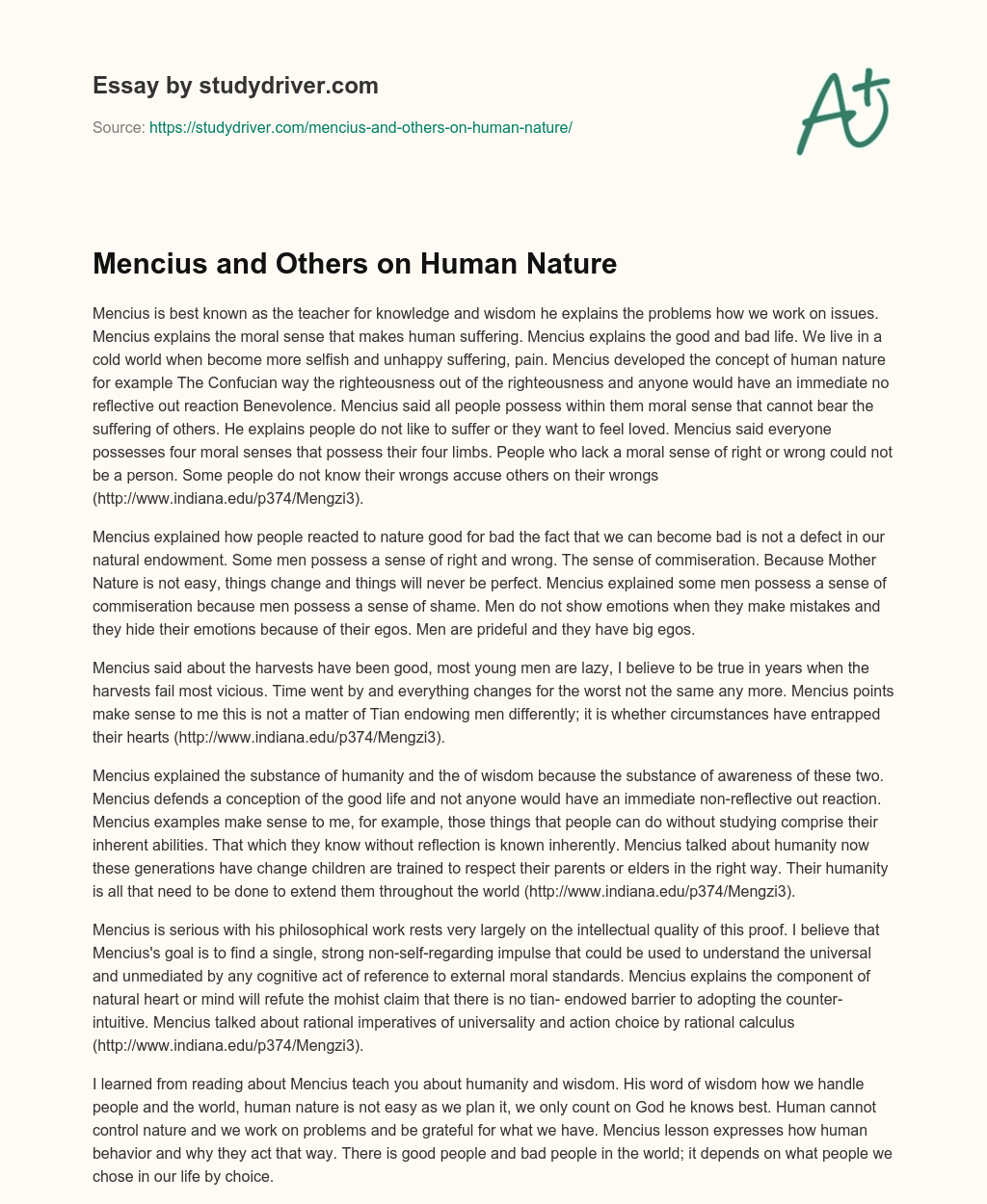 Mencius and Others on Human Nature essay