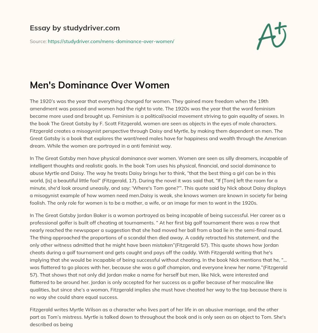Men’s Dominance over Women essay