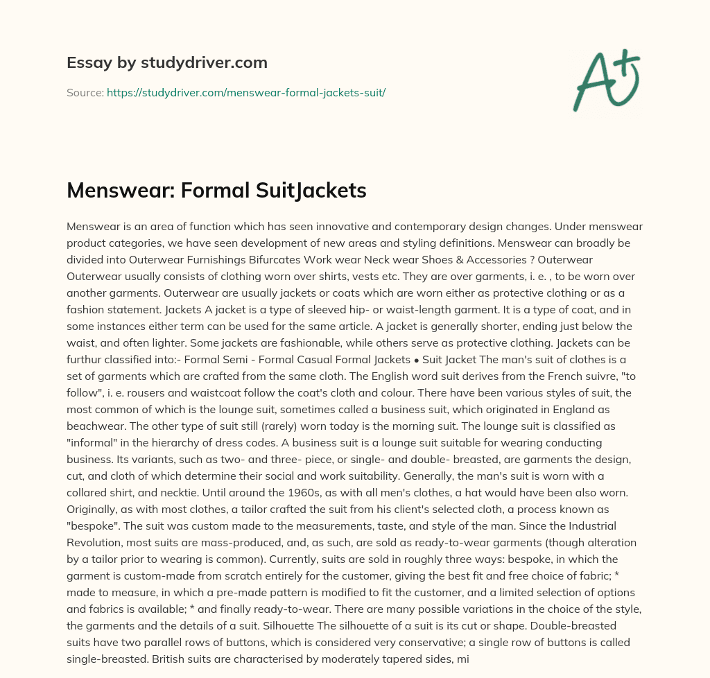Menswear: Formal SuitJackets essay