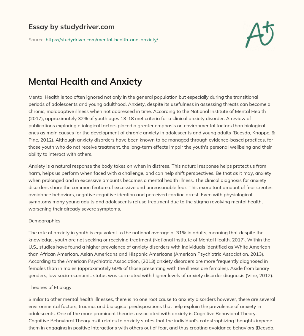 Mental Health and Anxiety essay