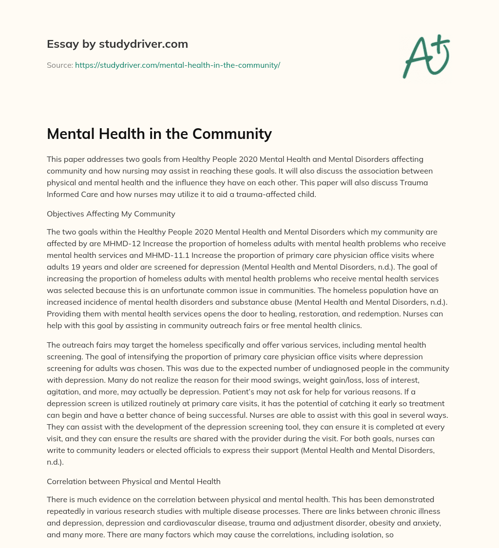 Mental Health in the Community essay