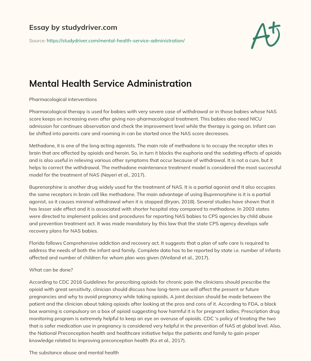 Mental Health Service Administration essay