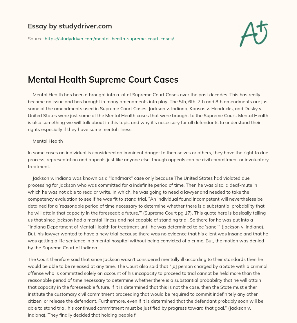 Mental Health Supreme Court Cases essay