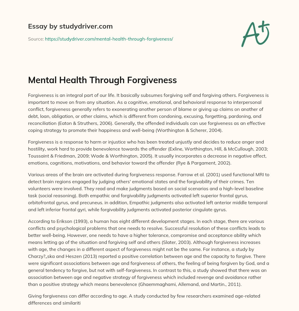 Mental Health through Forgiveness essay