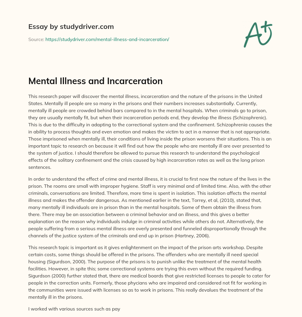 Mental Illness and Incarceration essay