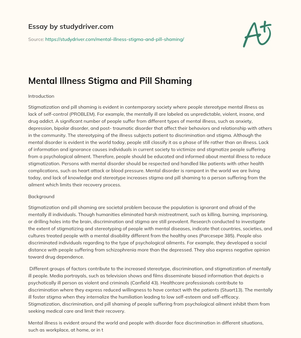 Mental Illness Stigma and Pill Shaming essay