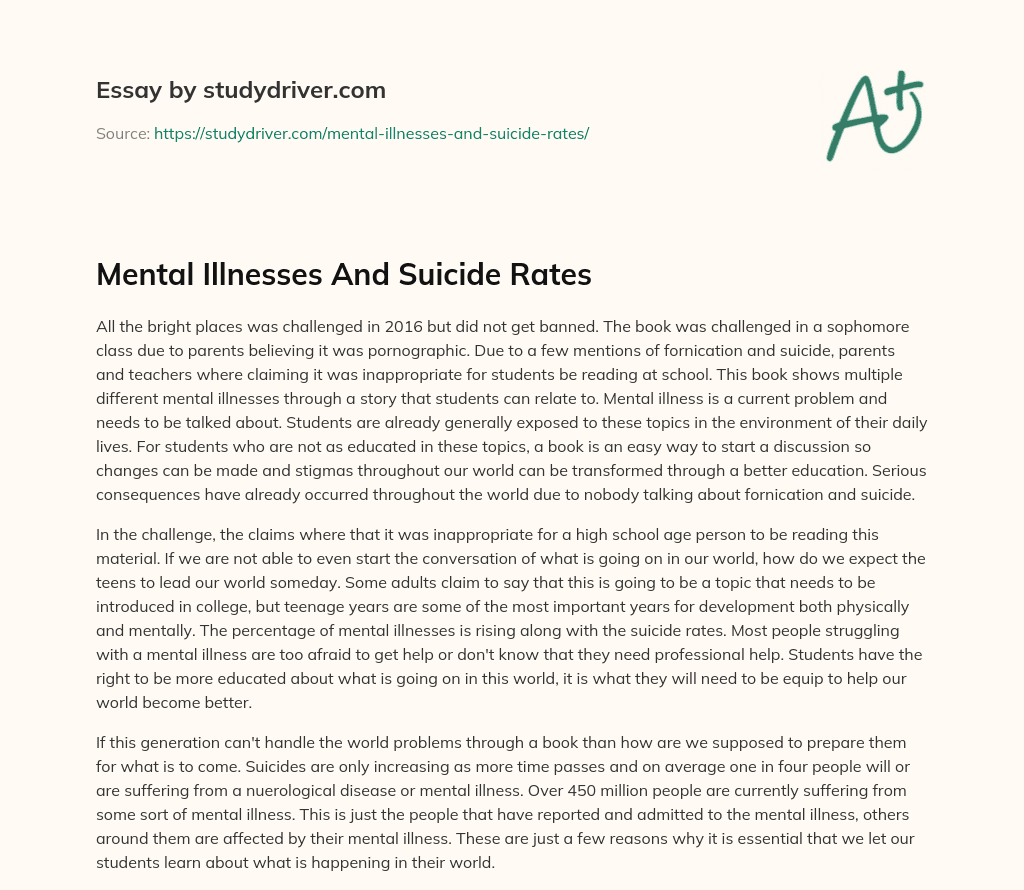 Mental Illnesses and Suicide Rates essay