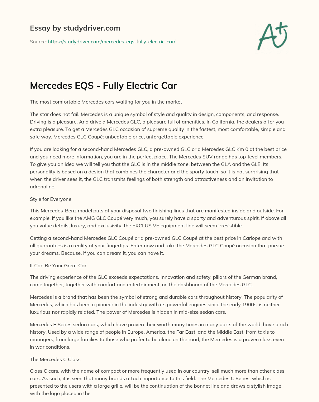 Mercedes EQS – Fully Electric Car essay