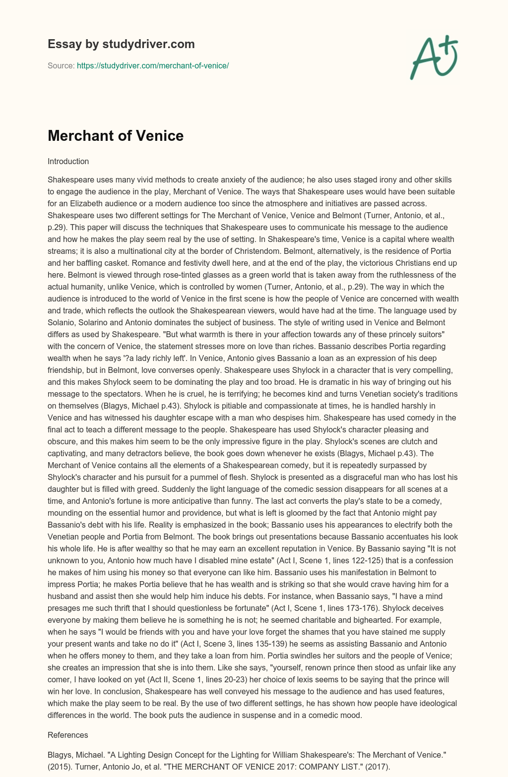Merchant of Venice essay