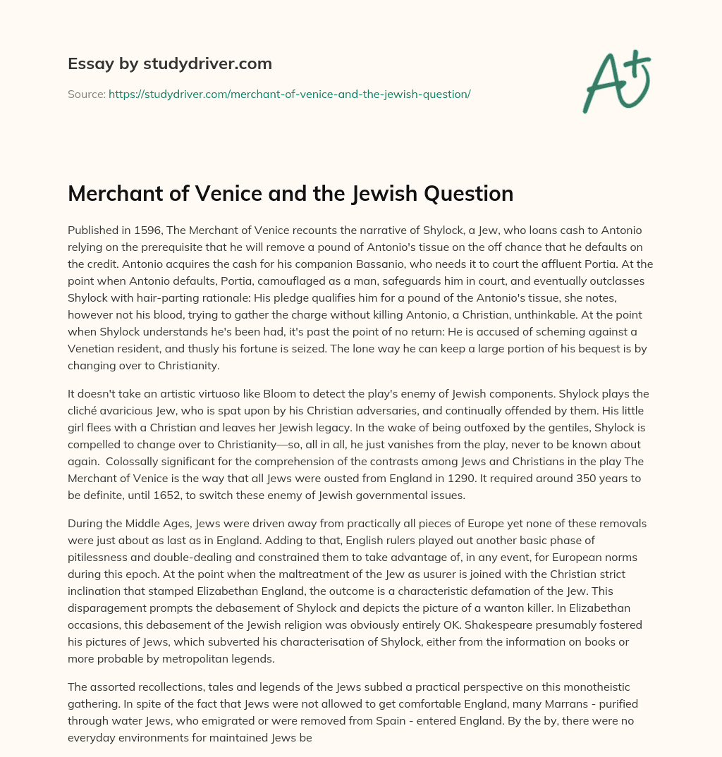 Merchant of Venice and the Jewish Question essay