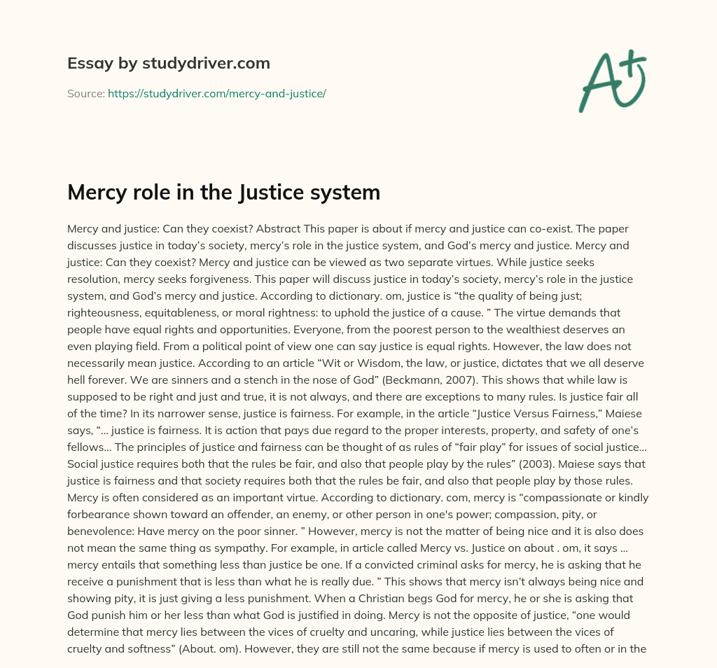 Mercy Role in the Justice System essay