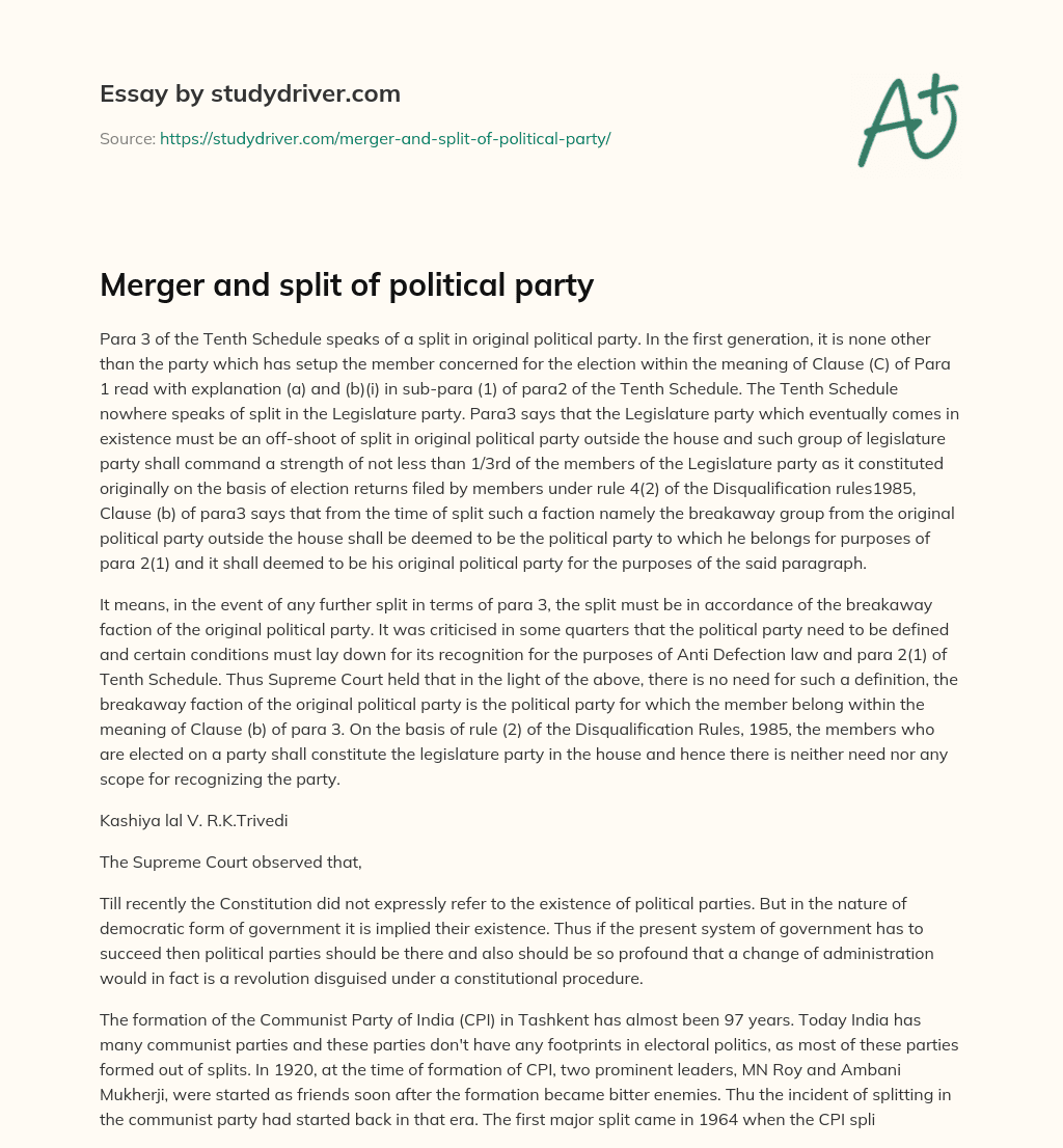Merger and Split of Political Party essay