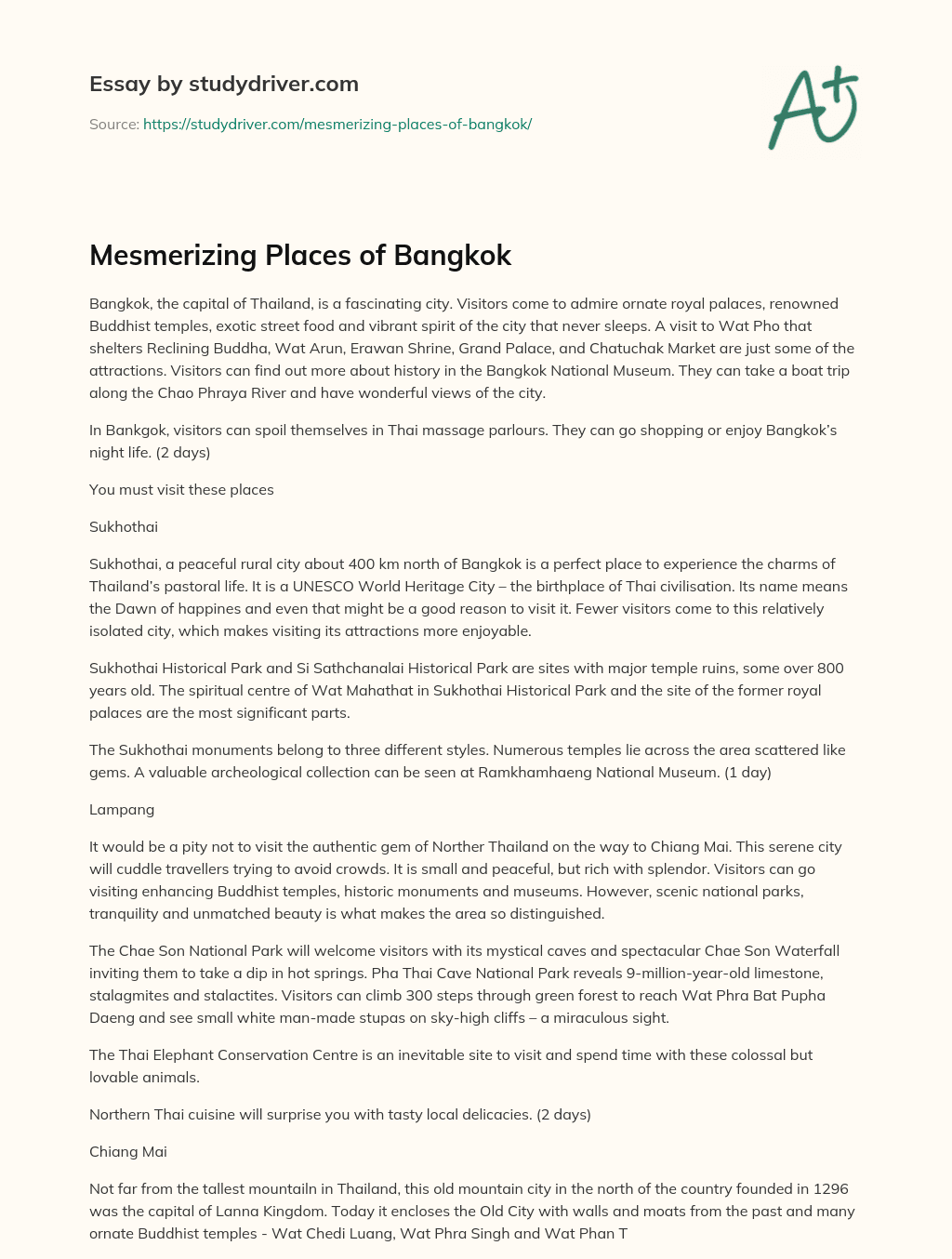 Mesmerizing Places of Bangkok essay