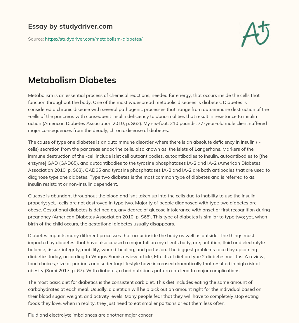 Metabolism Diabetes essay