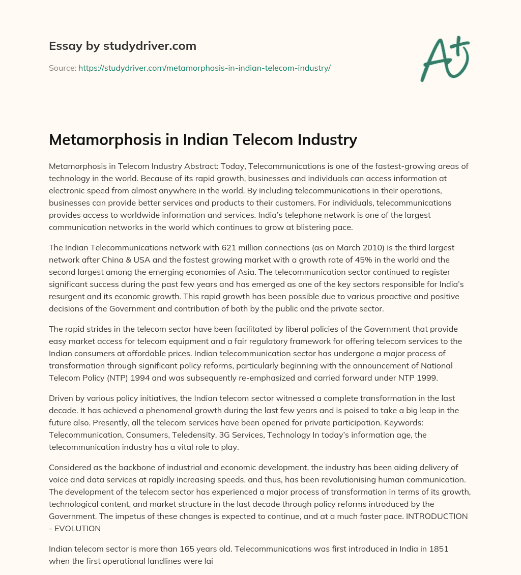 Metamorphosis in Indian Telecom Industry essay