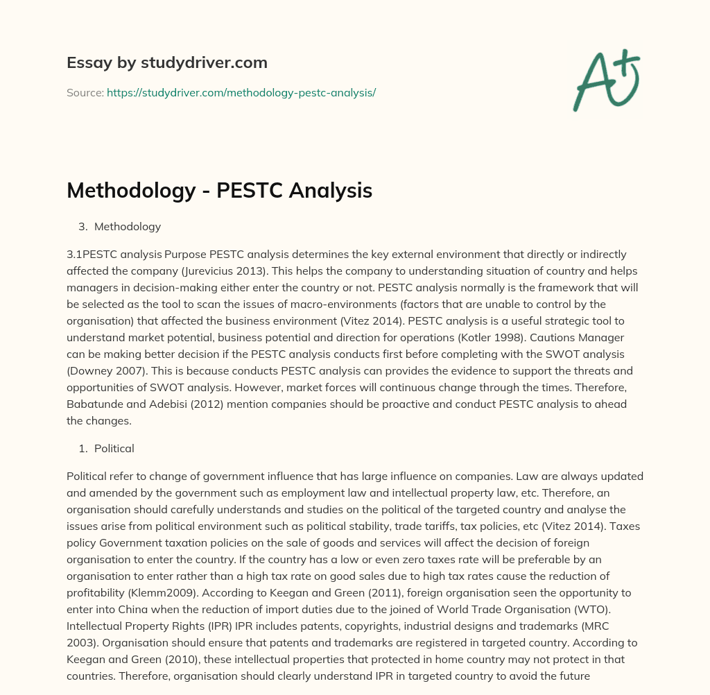 Methodology – PESTC Analysis essay