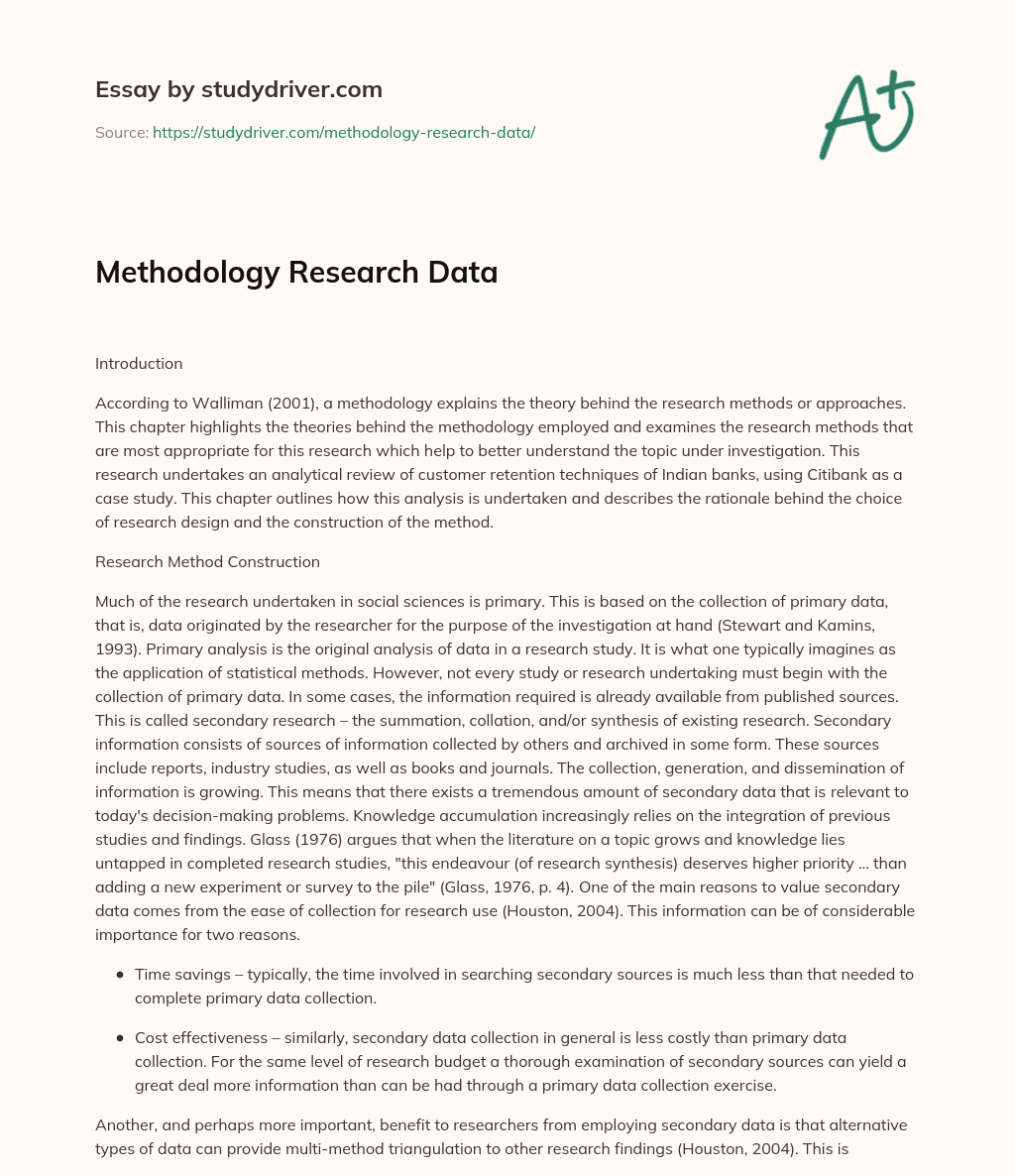 Methodology Research Data essay