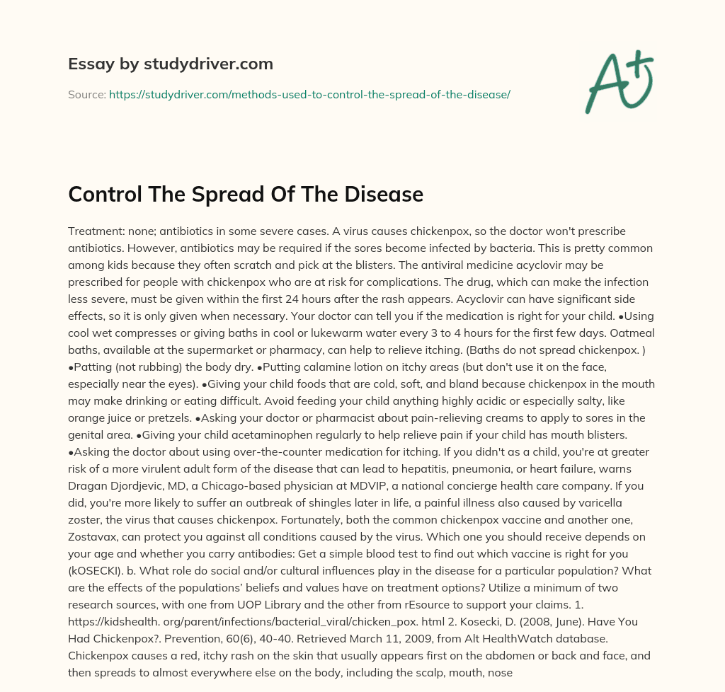 Control the Spread of the Disease essay