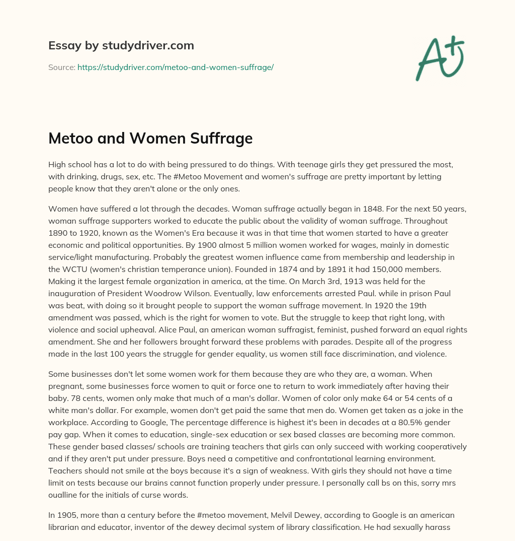 Metoo and Women Suffrage essay
