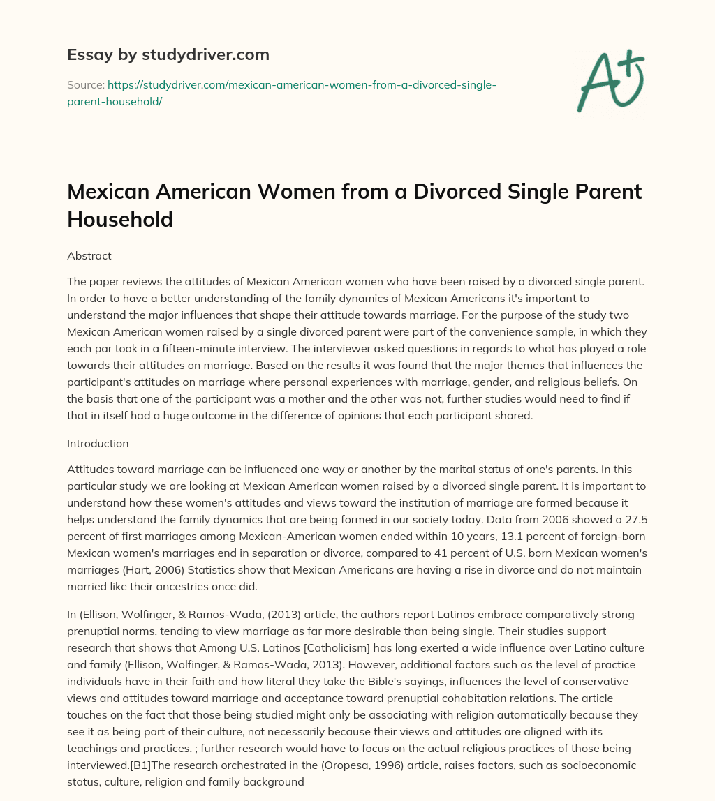 Mexican American Women from a Divorced Single Parent Household essay