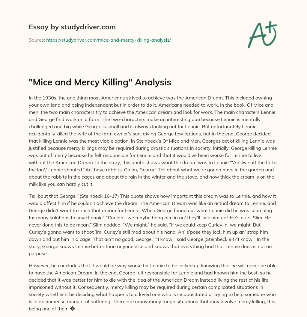 “Mice and Mercy Killing” Analysis essay