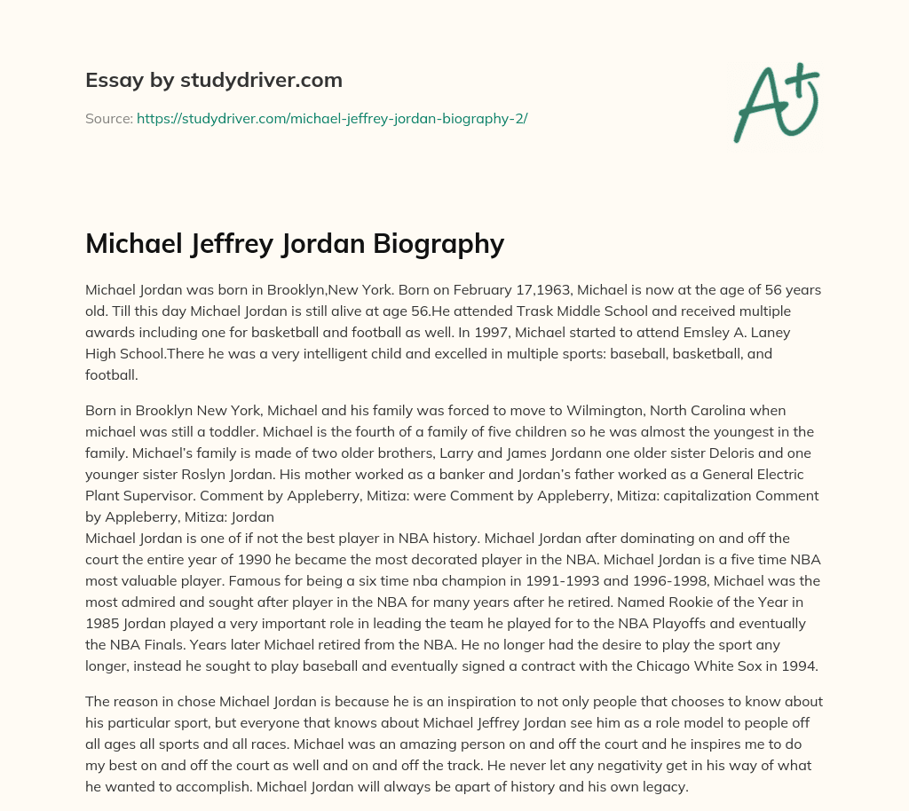 Michael Jeffrey Jordan Biography essay