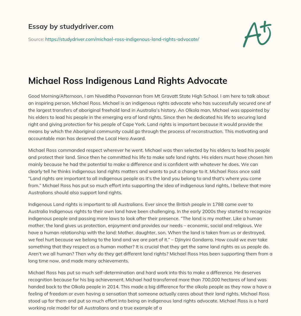 Michael Ross Indigenous Land Rights Advocate essay