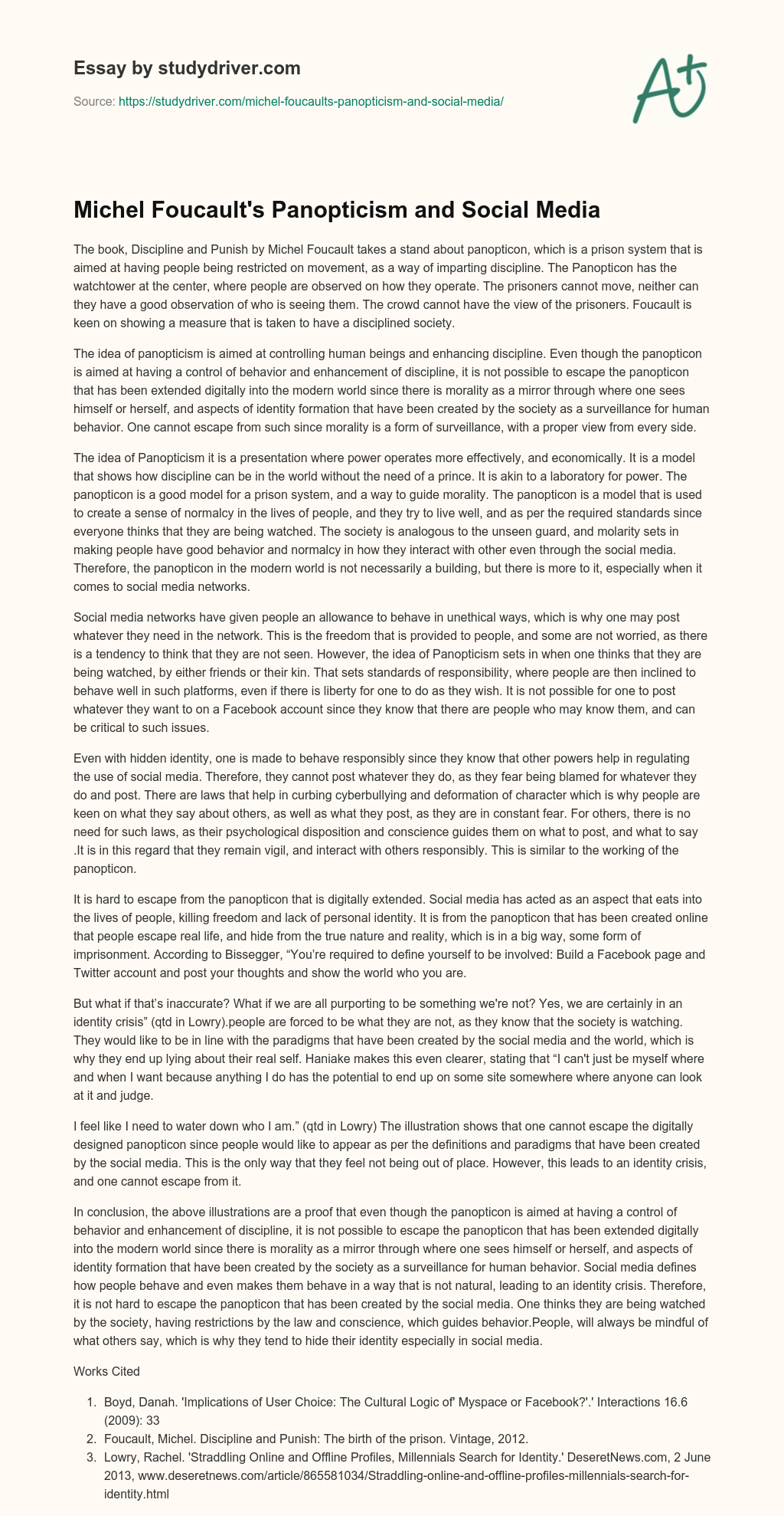 Michel Foucault’s Panopticism and Social Media essay