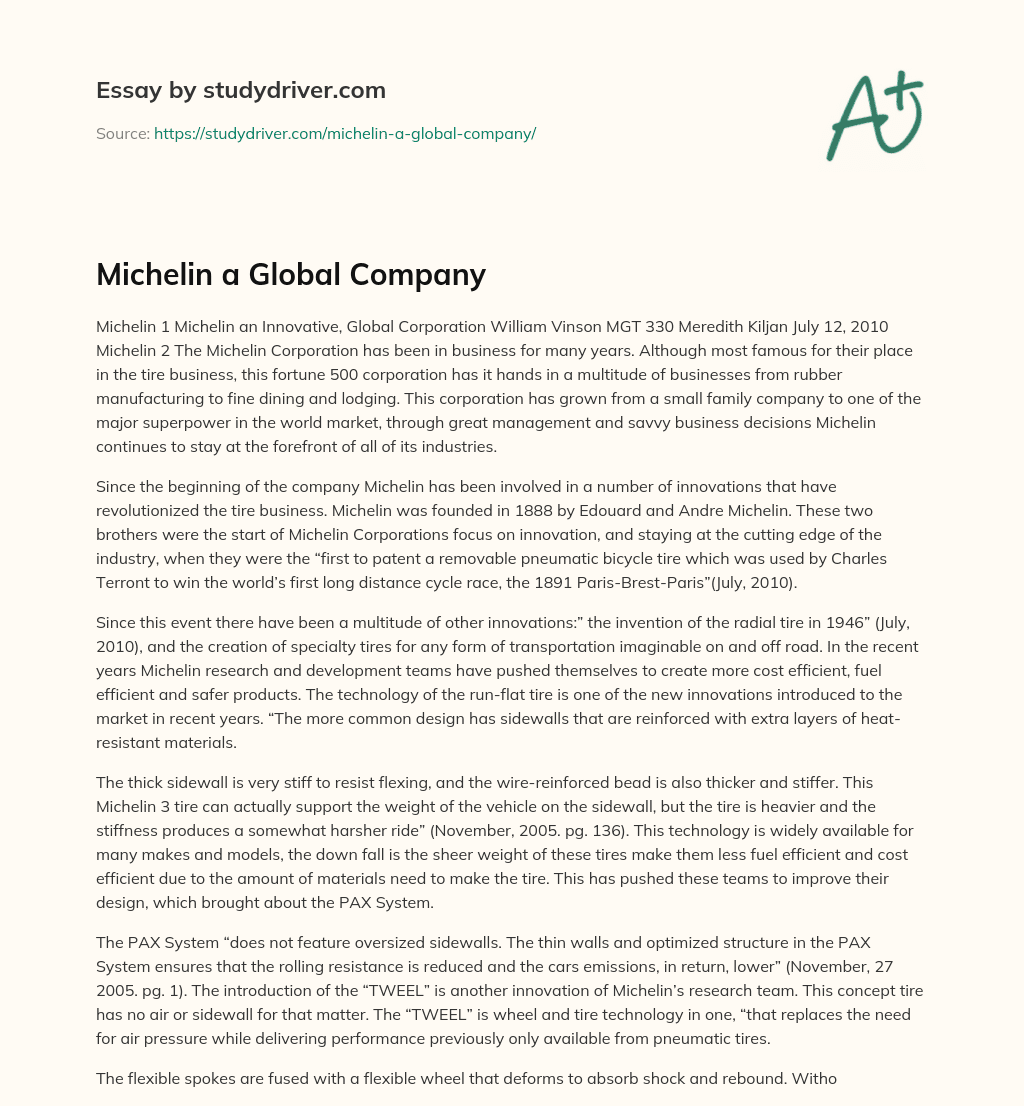 Michelin a Global Company essay