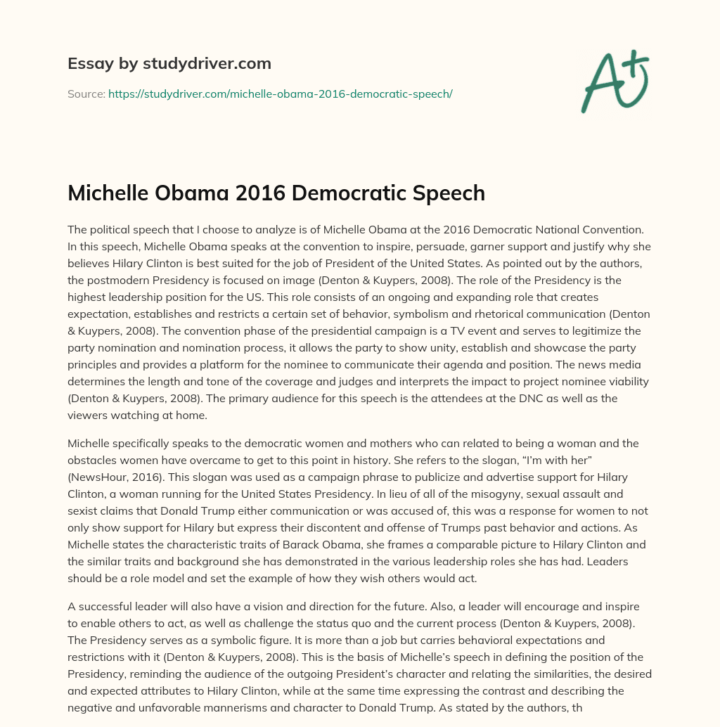 Michelle Obama 2016 Democratic Speech essay