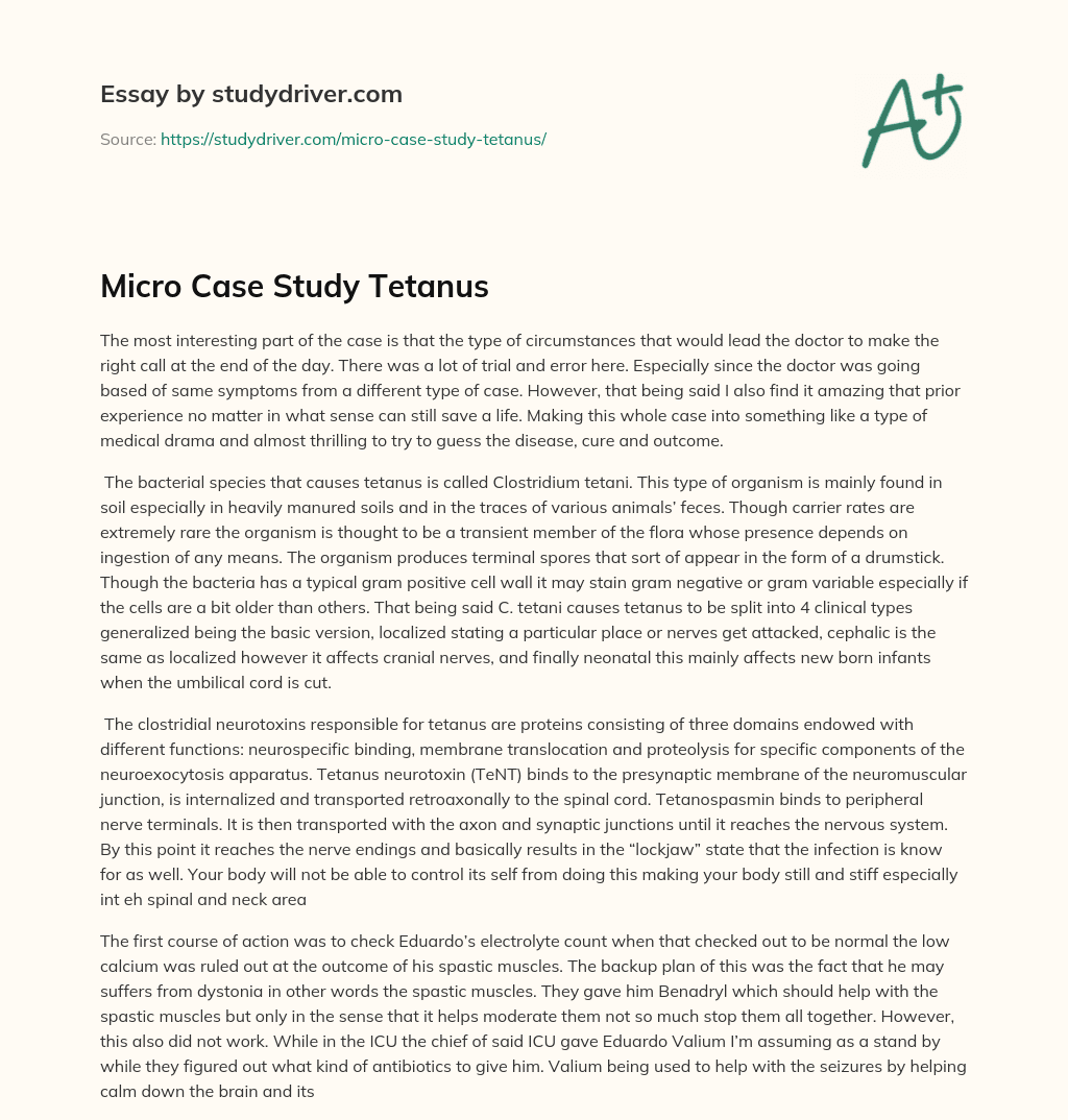 Micro Case Study Tetanus essay