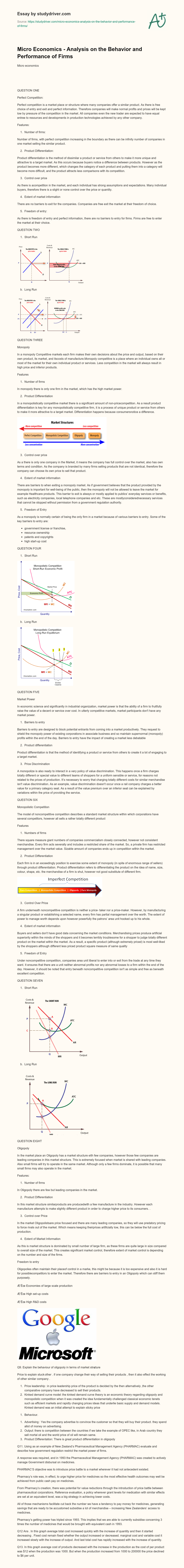 Micro Economics – Analysis on the Behavior and Performance of Firms essay