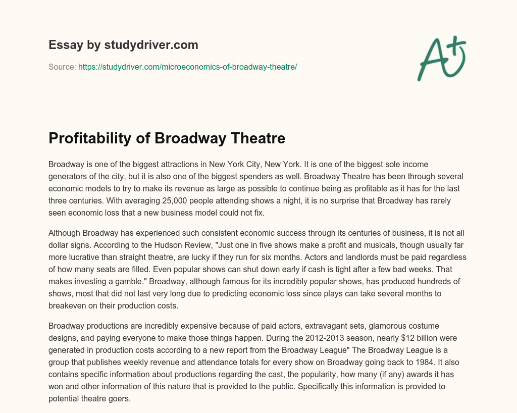Profitability of Broadway Theatre essay