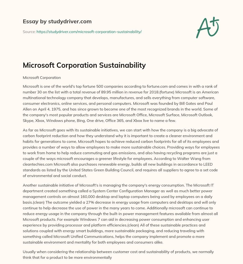 Microsoft Corporation Sustainability essay