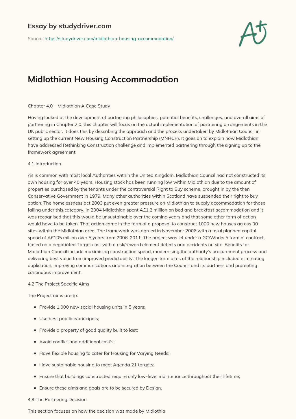 Midlothian Housing Accommodation essay