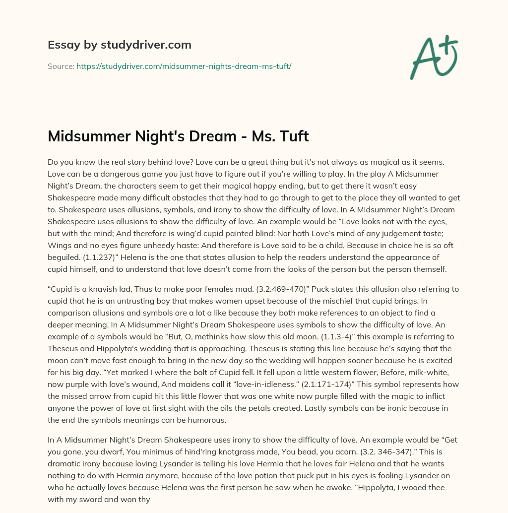Midsummer Night’s Dream – Ms. Tuft essay