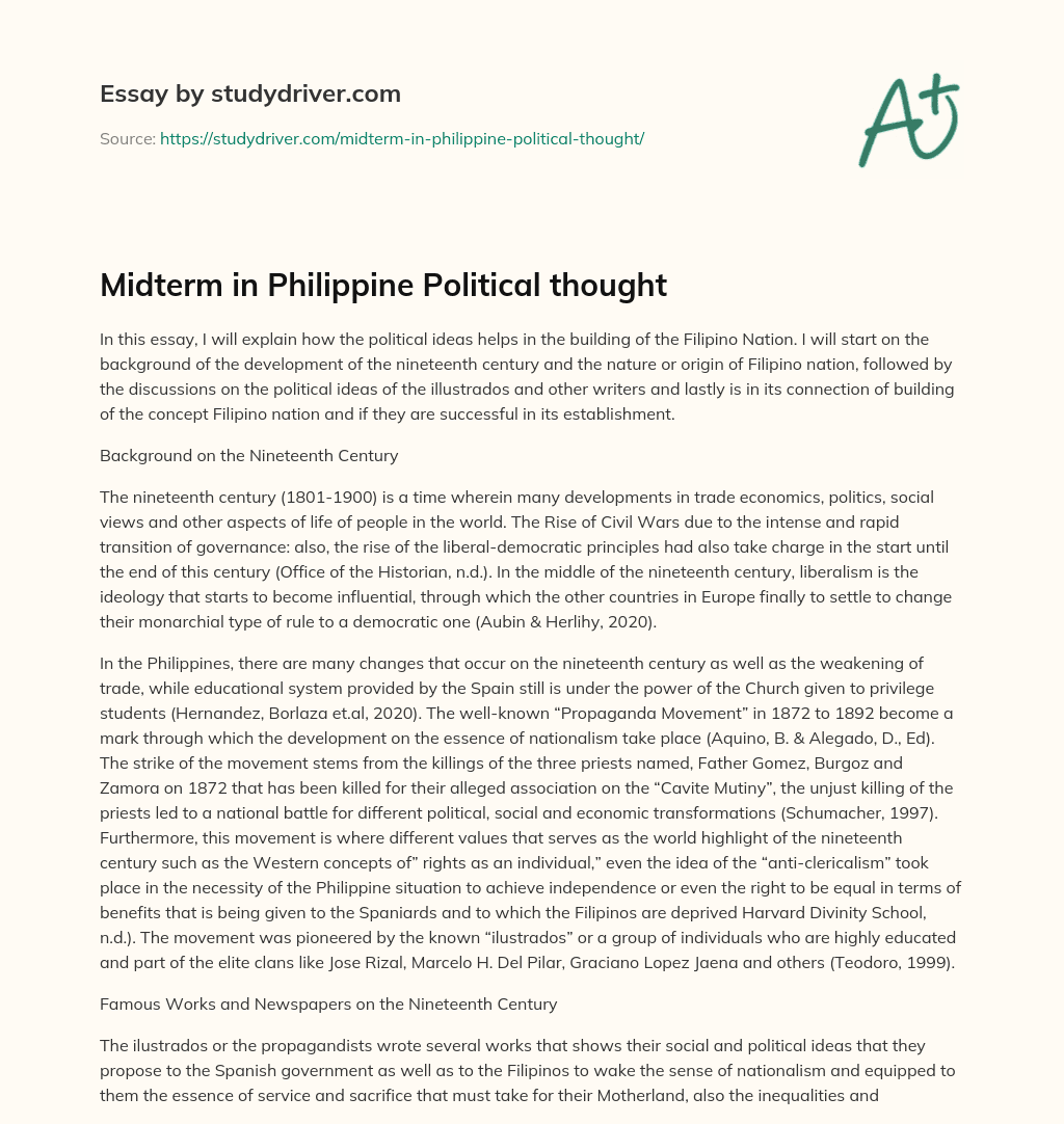 Midterm in Philippine Political Thought essay