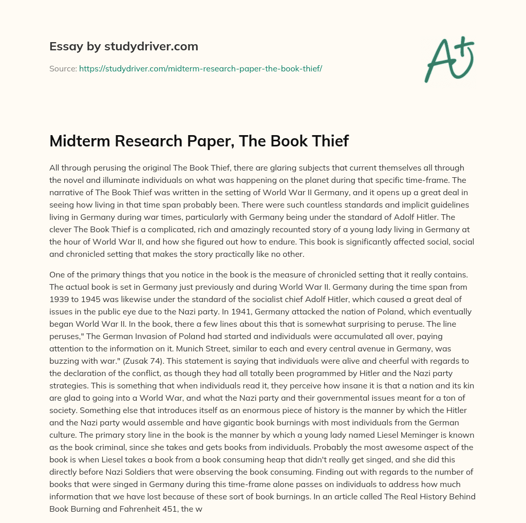 Midterm Research Paper, the Book Thief essay
