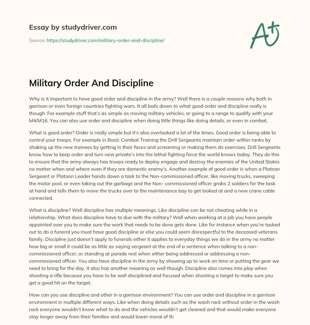 Military Order and Discipline essay