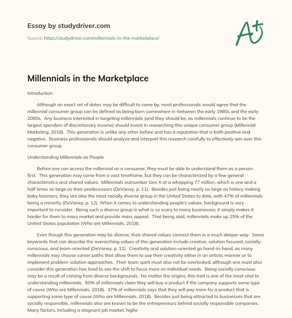 Millennials in the Marketplace essay